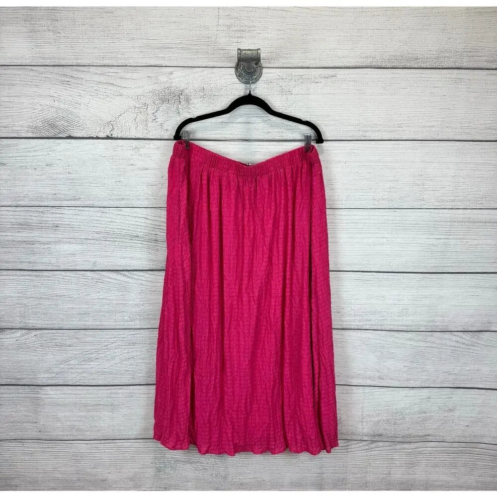 Davi & Dani Plus Size Hot Pink Textured Pull On Midi Skirt Size 3XL